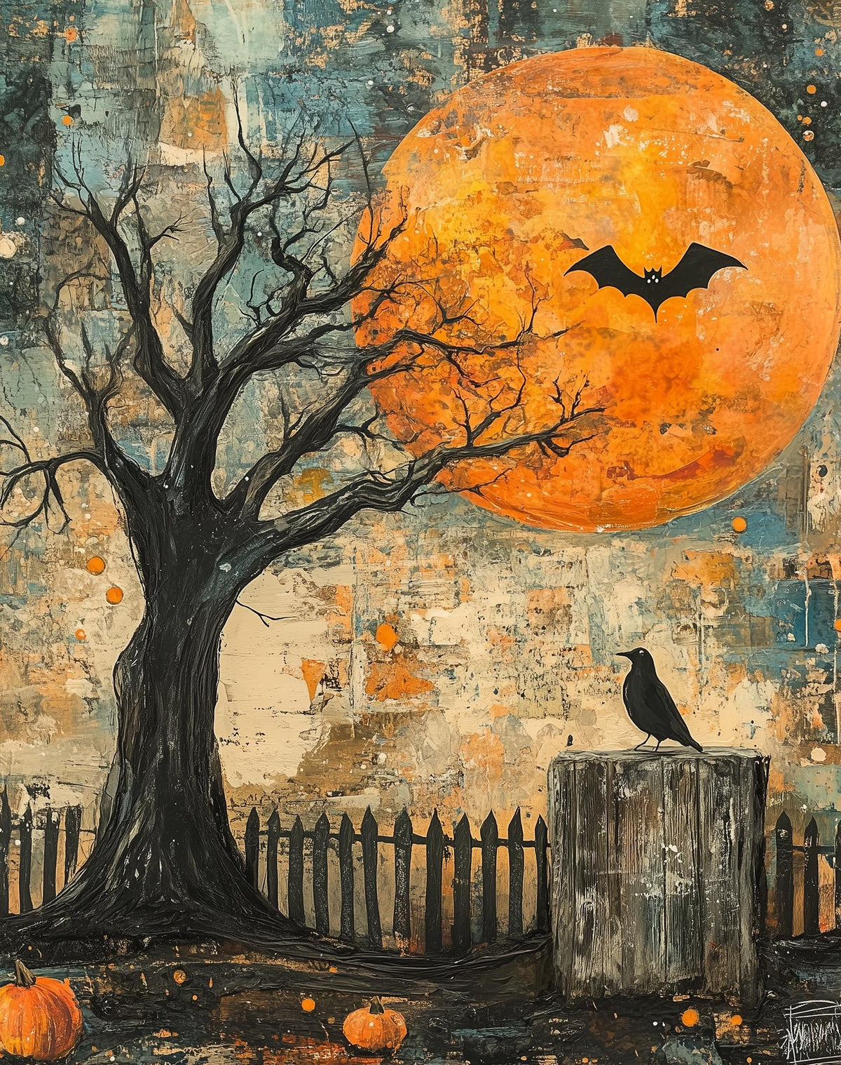 Moon Crow Night Halloween art print unframed, signed by Pattie Overcash