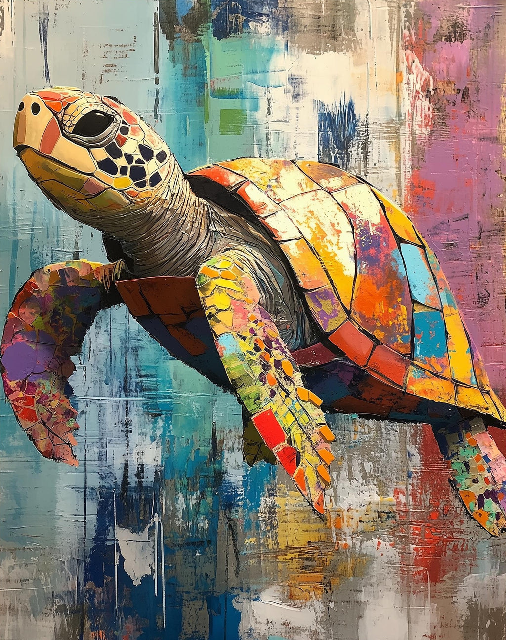 Sea Turtle Mixed Media animal art print unframed, signed by Pattie Overcash