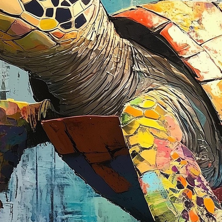 Sea Turtle Mixed Media animal art print close-up detail