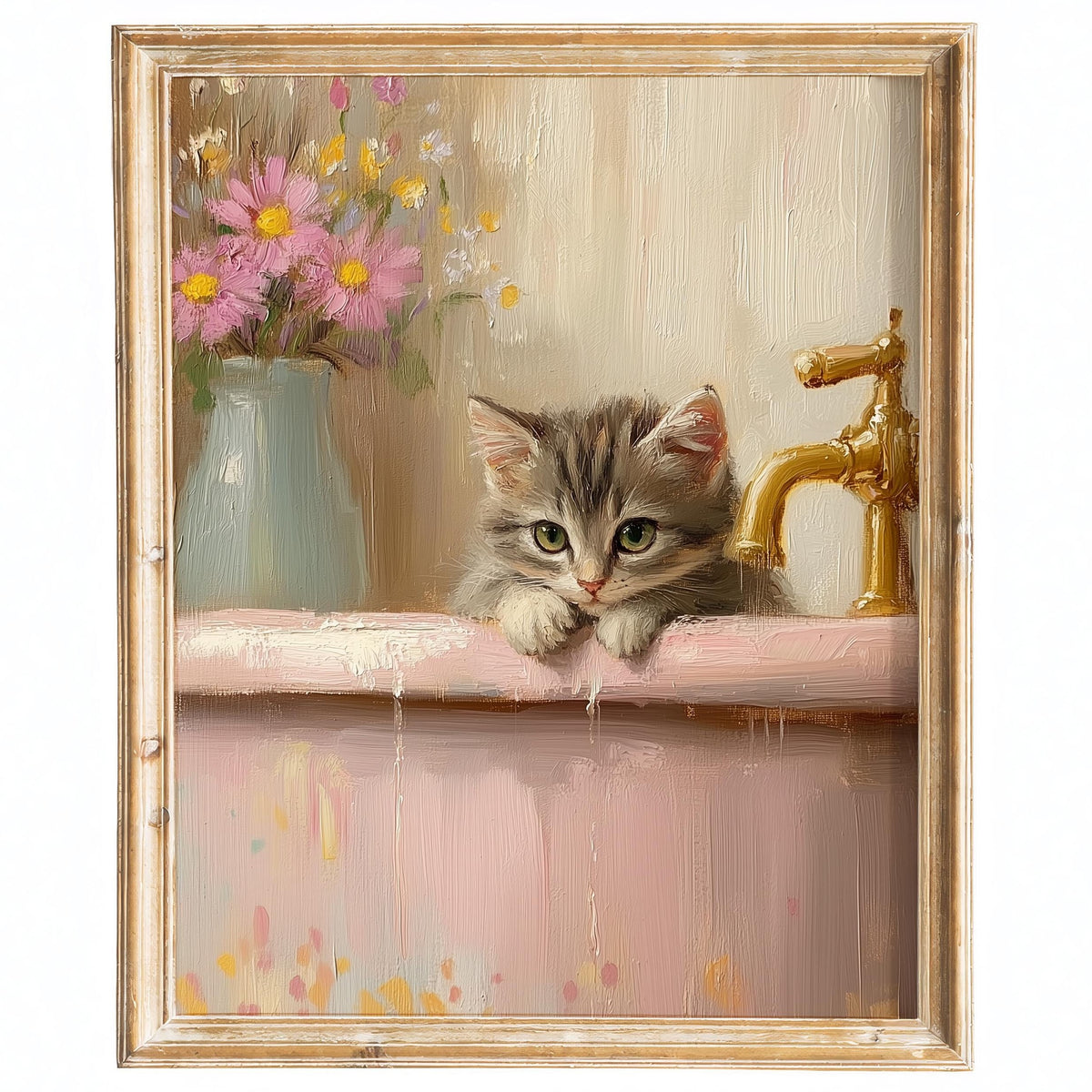 Bathtub Kitten animal art print framed