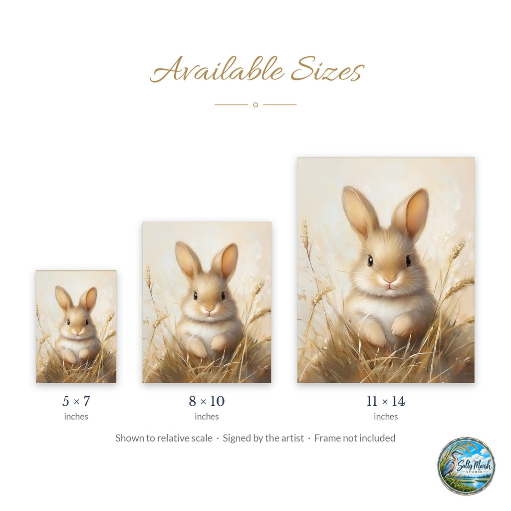 Baby Bunny art print size guide: 5x7, 8x10 and 11x14
