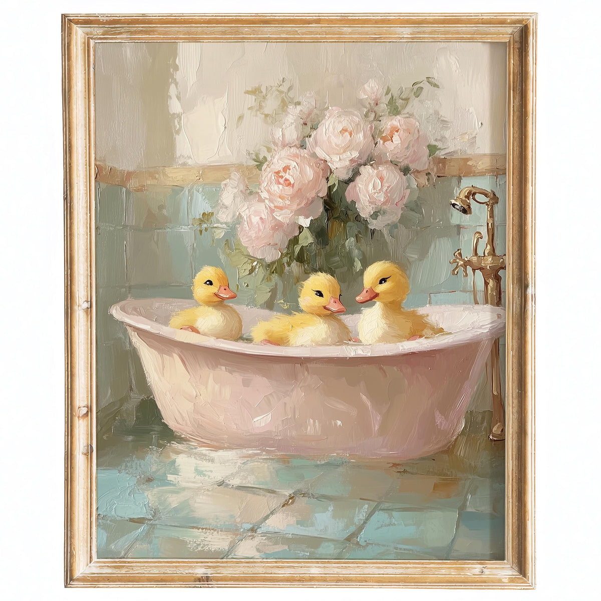 Duckling Bath animal art print framed