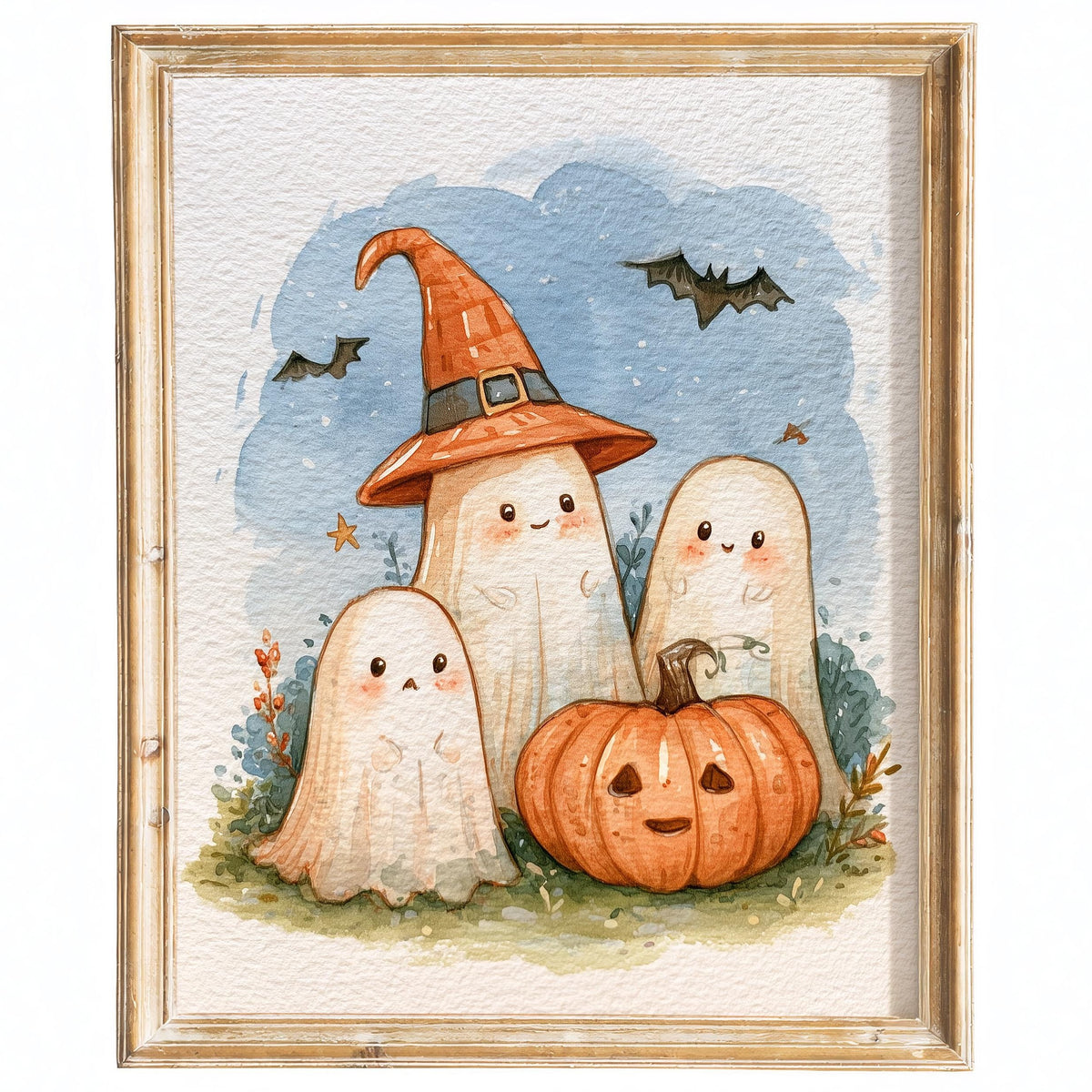 Ghost Trio Pumpkin Halloween art print framed