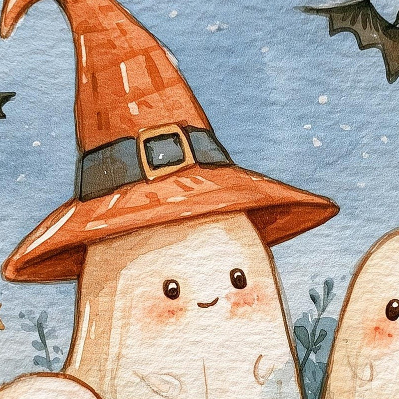 Ghost Trio Pumpkin Halloween art print close-up detail