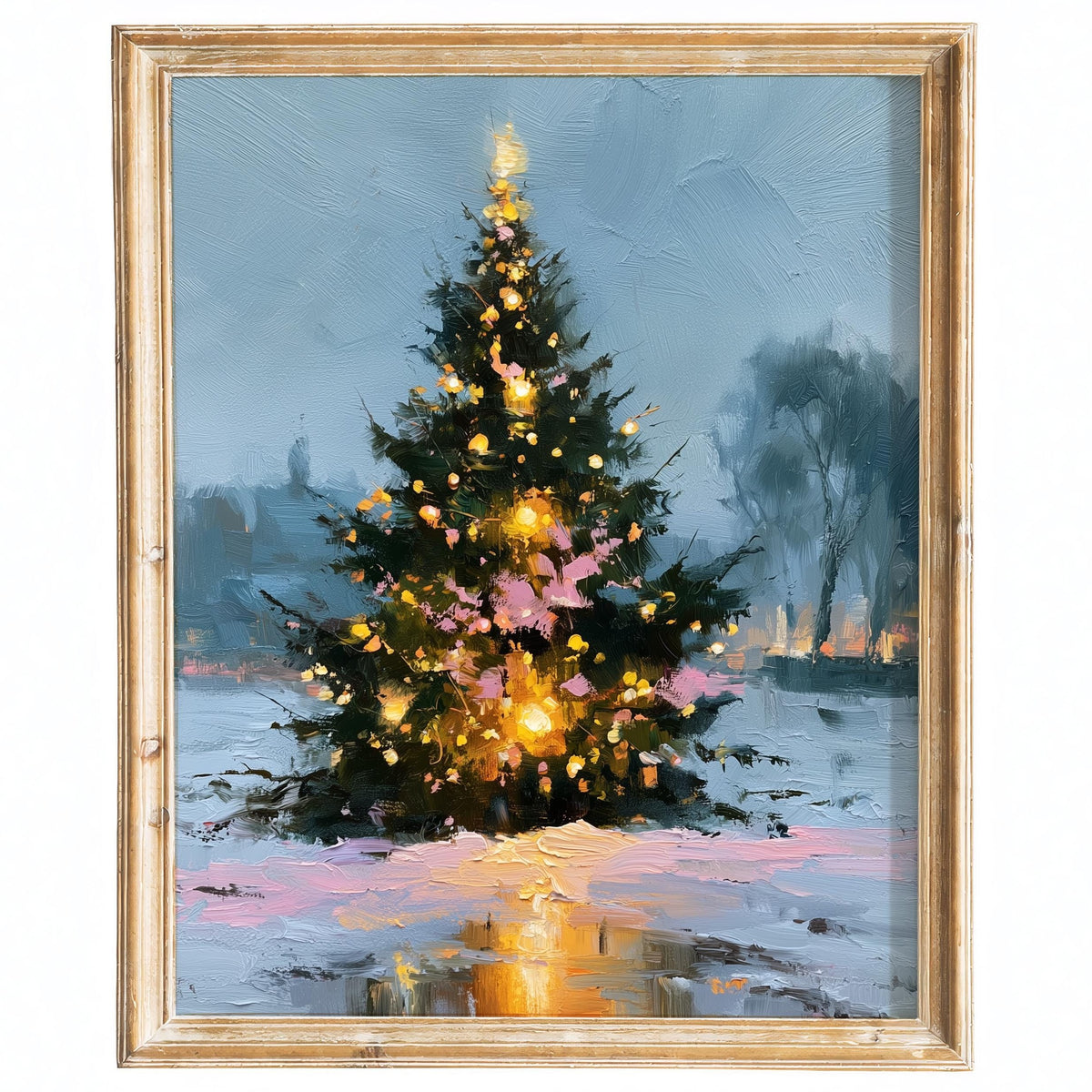 Lakeside Tree Christmas art print framed