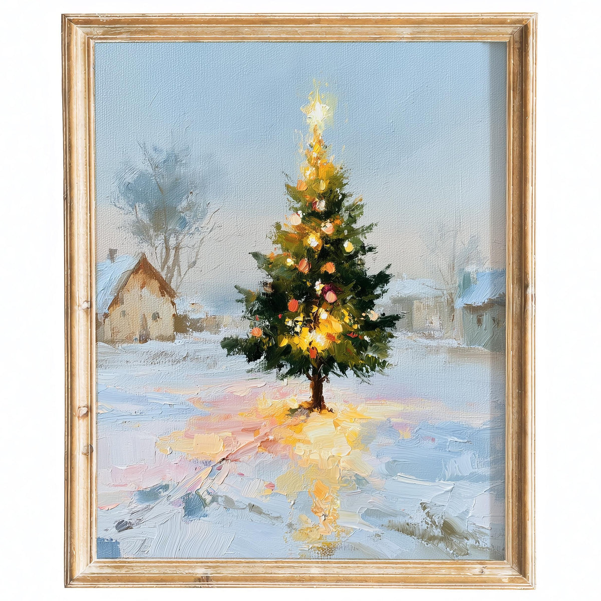 Cottage Tree Christmas art print framed