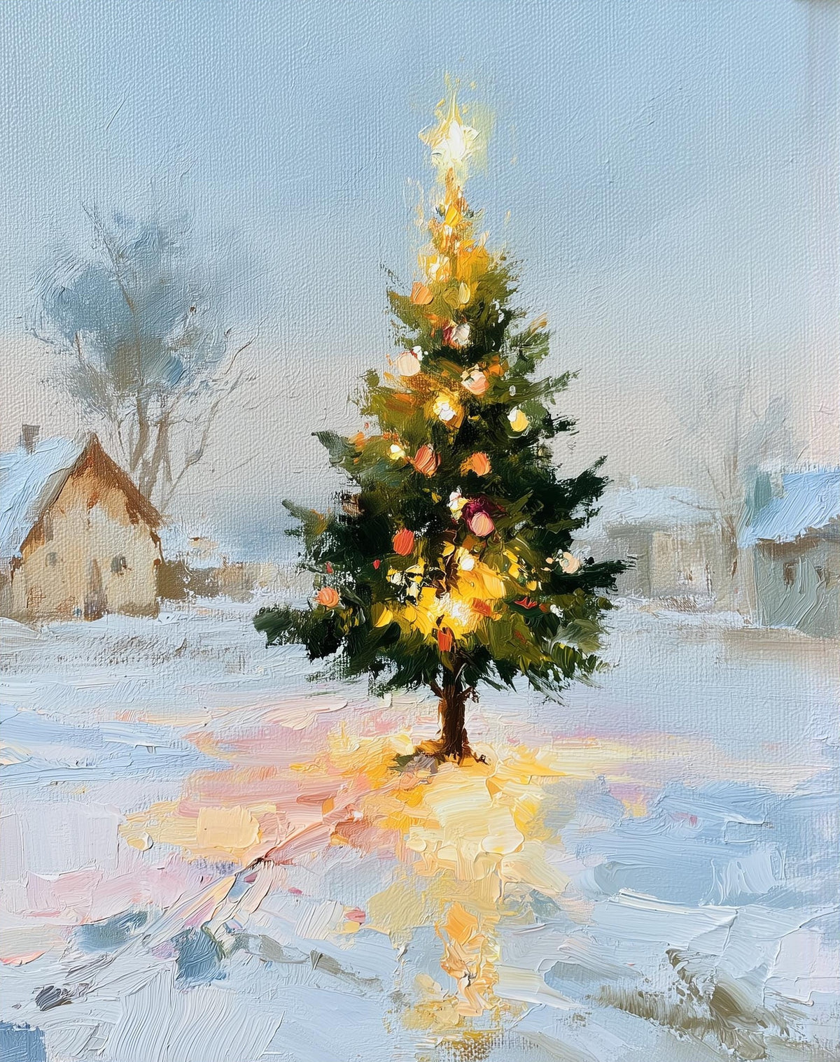 Cottage Tree Christmas art print unframed, signed by Pattie Overcash