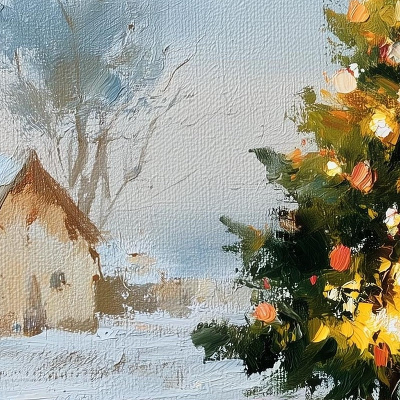 Cottage Tree Christmas art print close-up detail