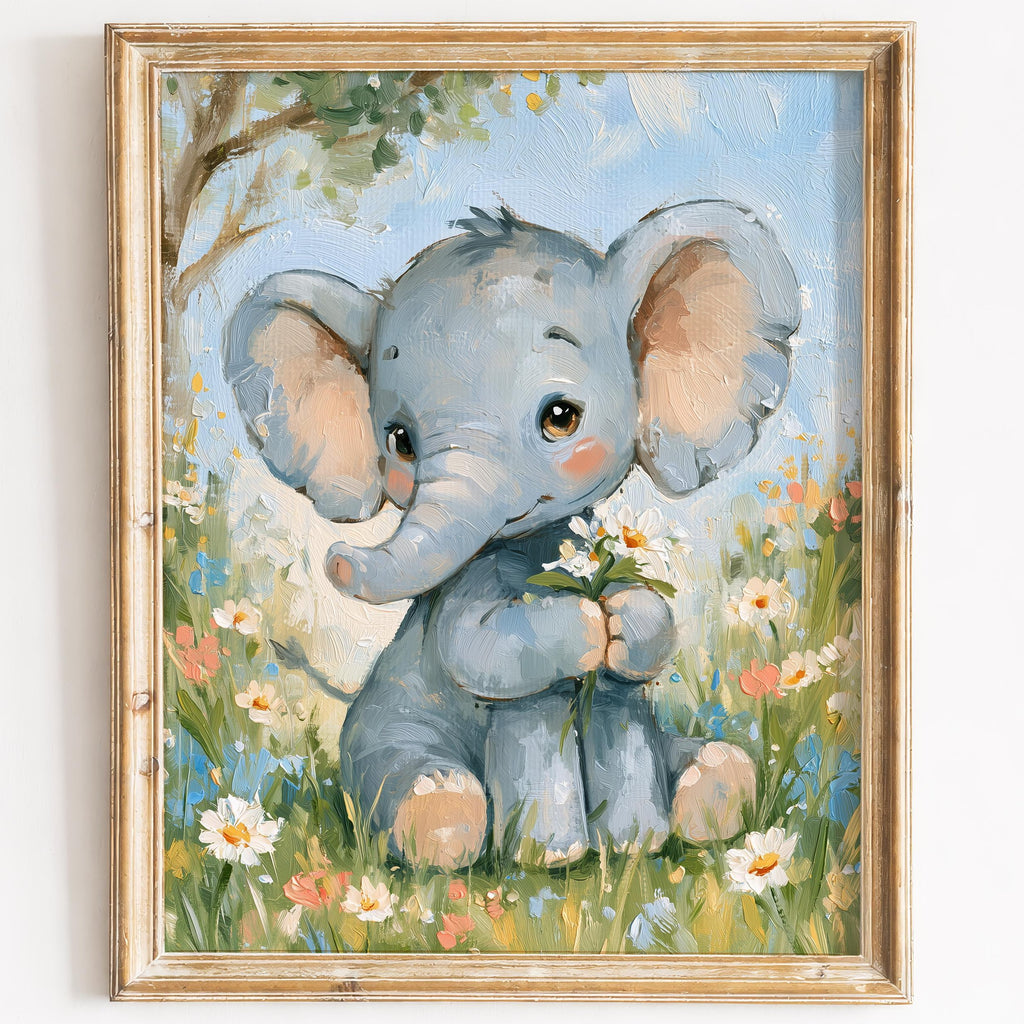 Watercolor Elephant animal art print framed