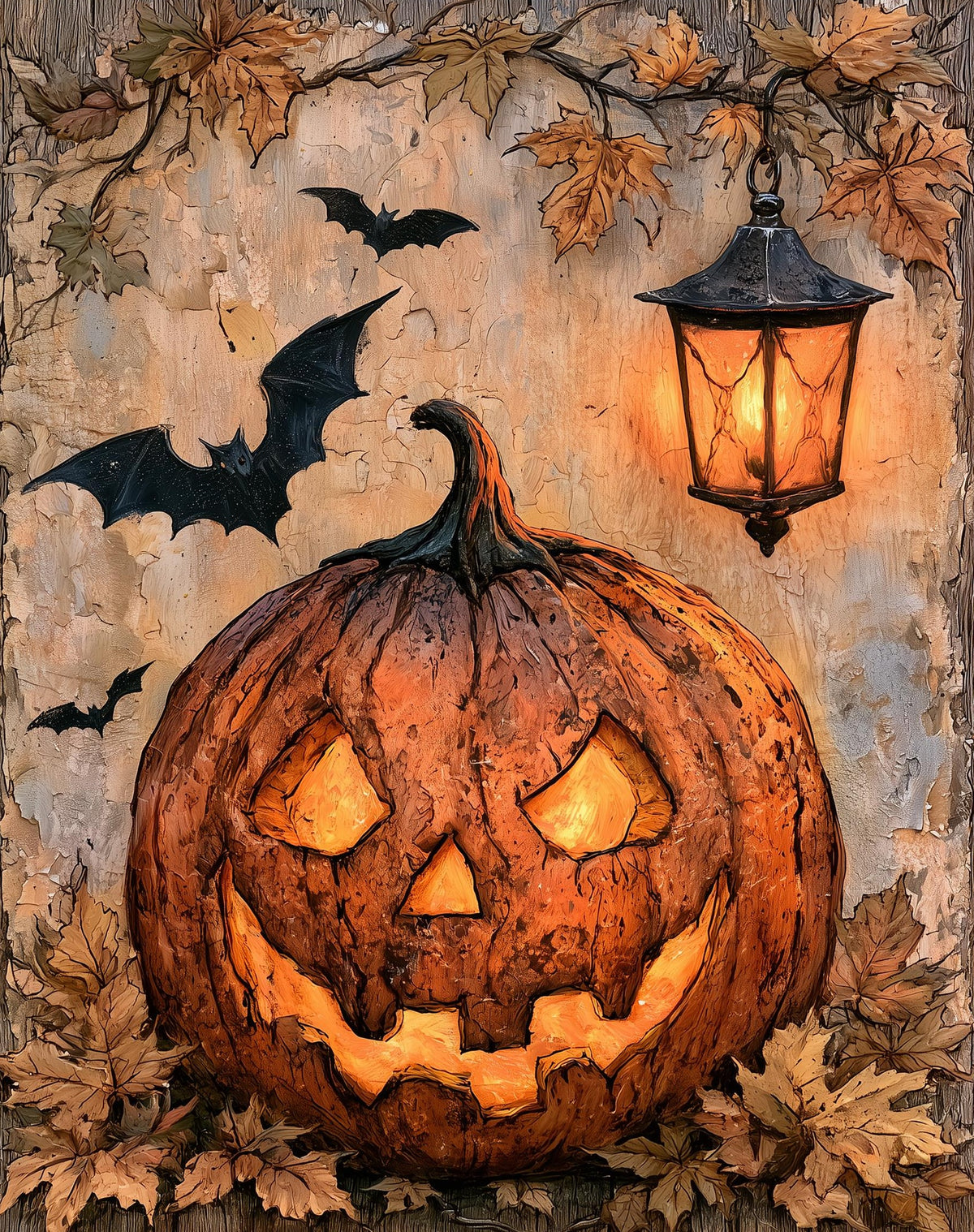 Lantern Jack-o-Lantern Halloween art print unframed, signed by Pattie Overcash