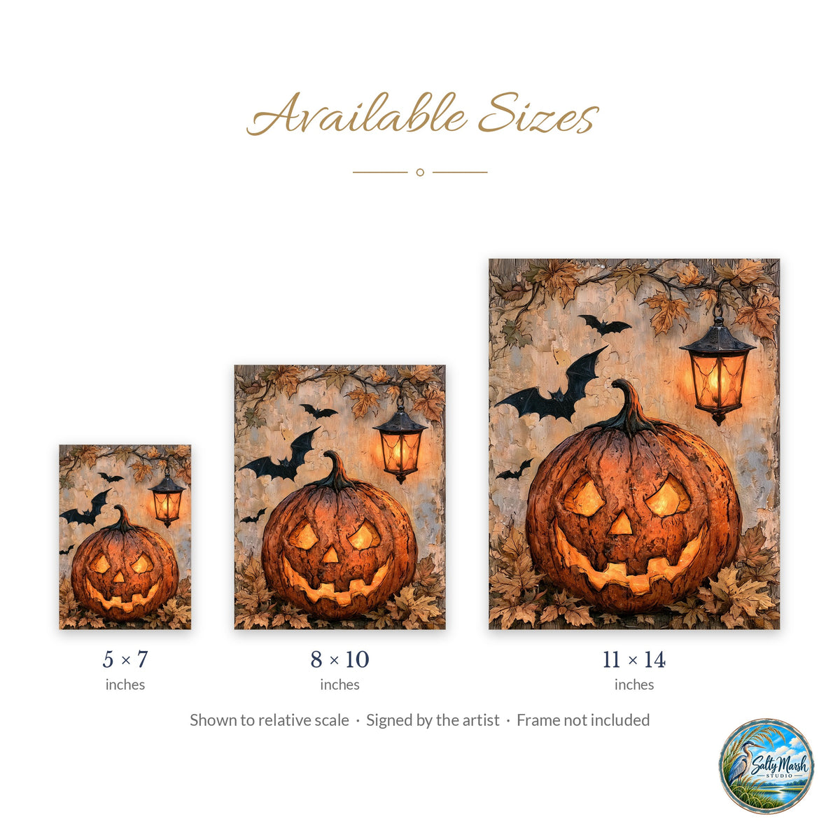 Lantern Jack-o-Lantern art print size guide: 5x7, 8x10 and 11x14