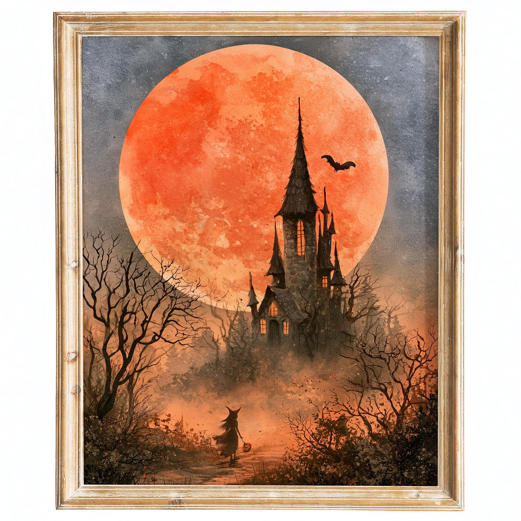 Blood Moon Castle Halloween art print framed