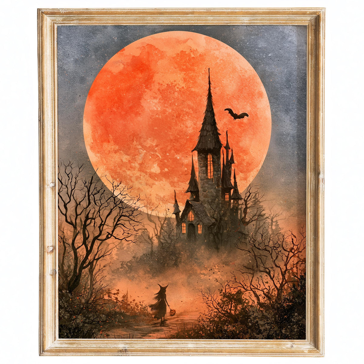 Blood Moon Castle Halloween art print framed