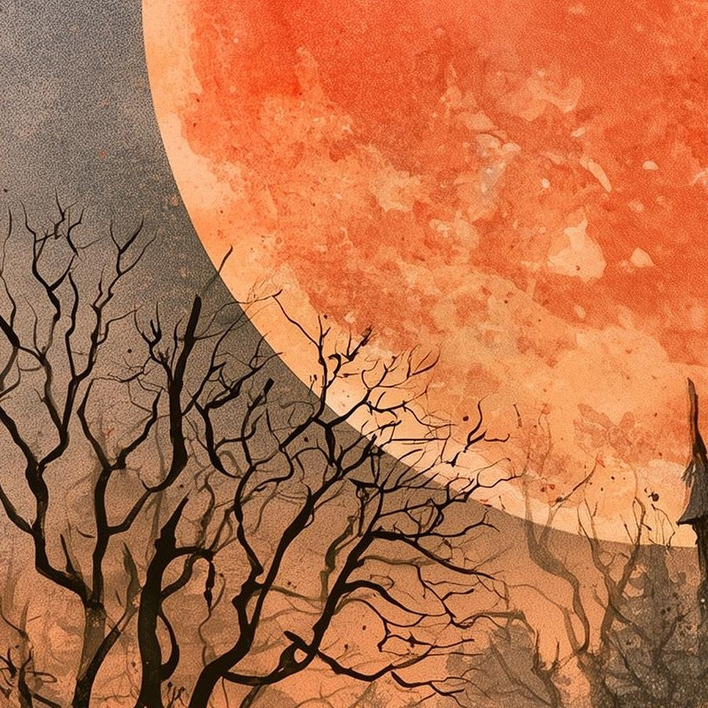 Blood Moon Castle Halloween art print close-up detail