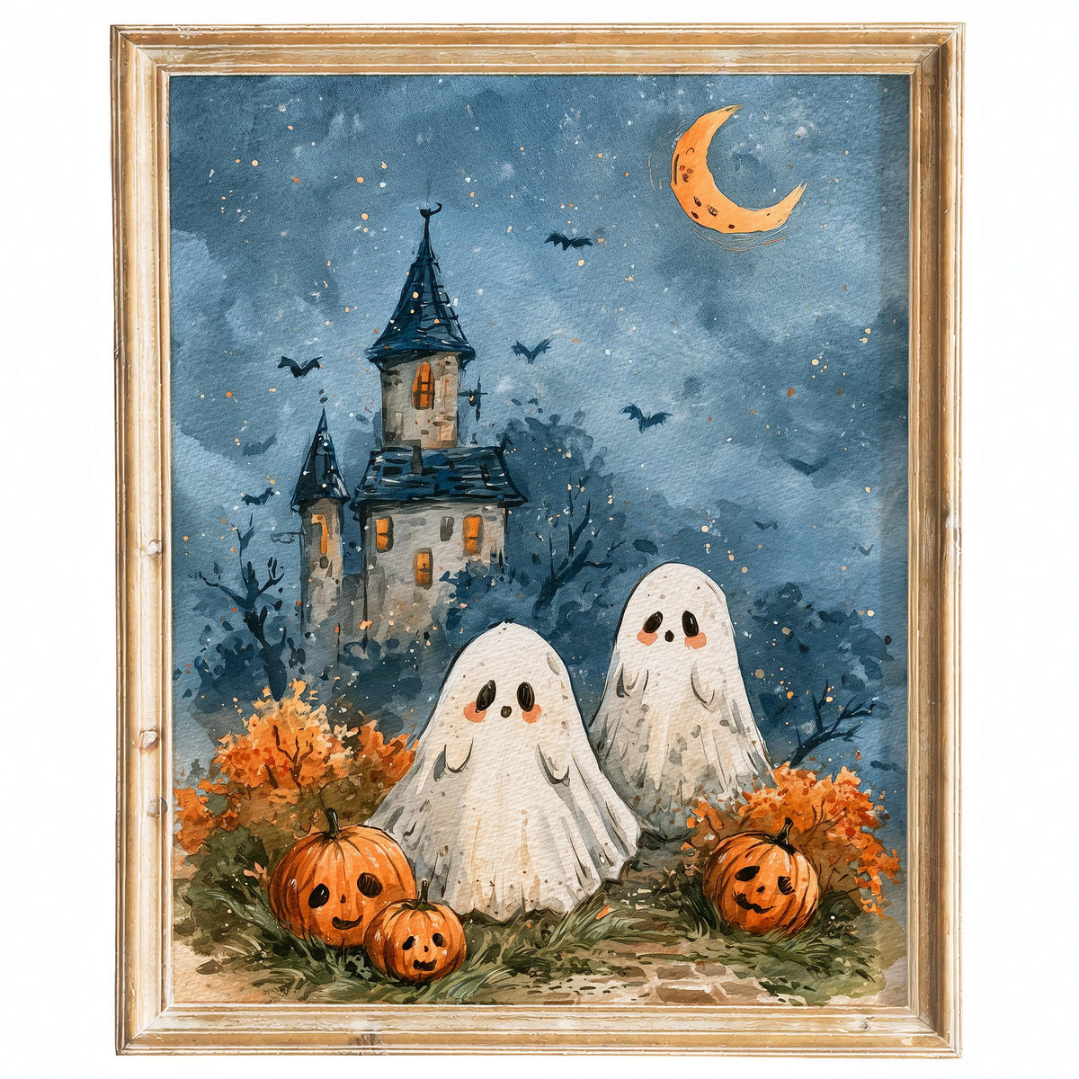 Castle Ghosts Halloween art print framed