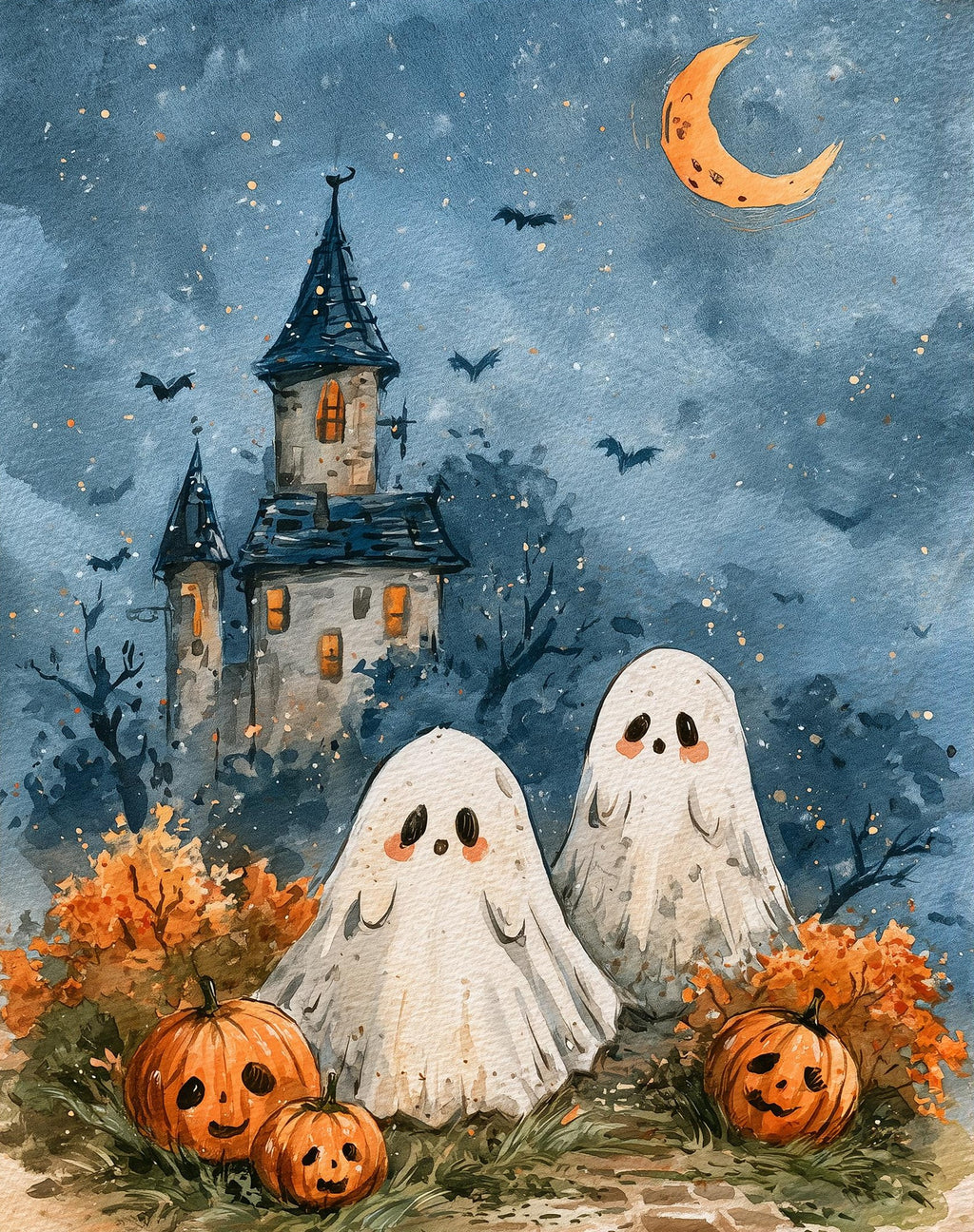 Castle Ghosts Halloween art print unframed, signed by Pattie Overcash