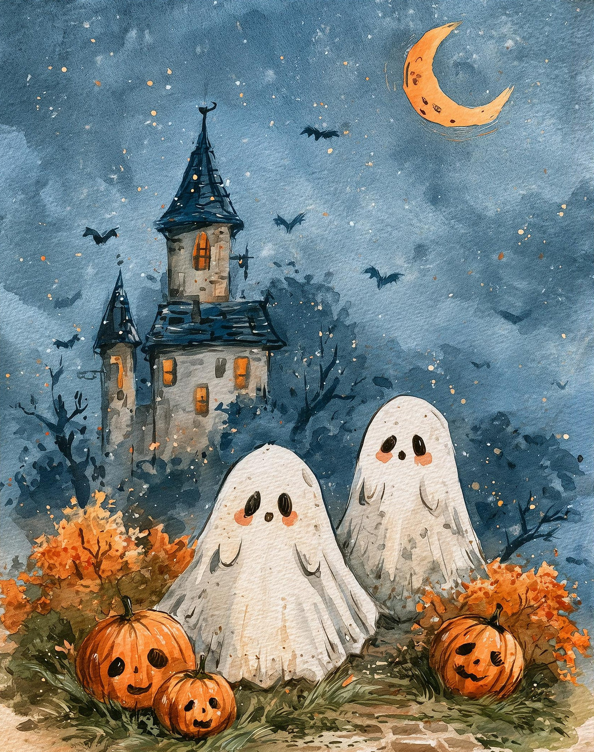 Castle Ghosts Halloween art print unframed, signed by Pattie Overcash