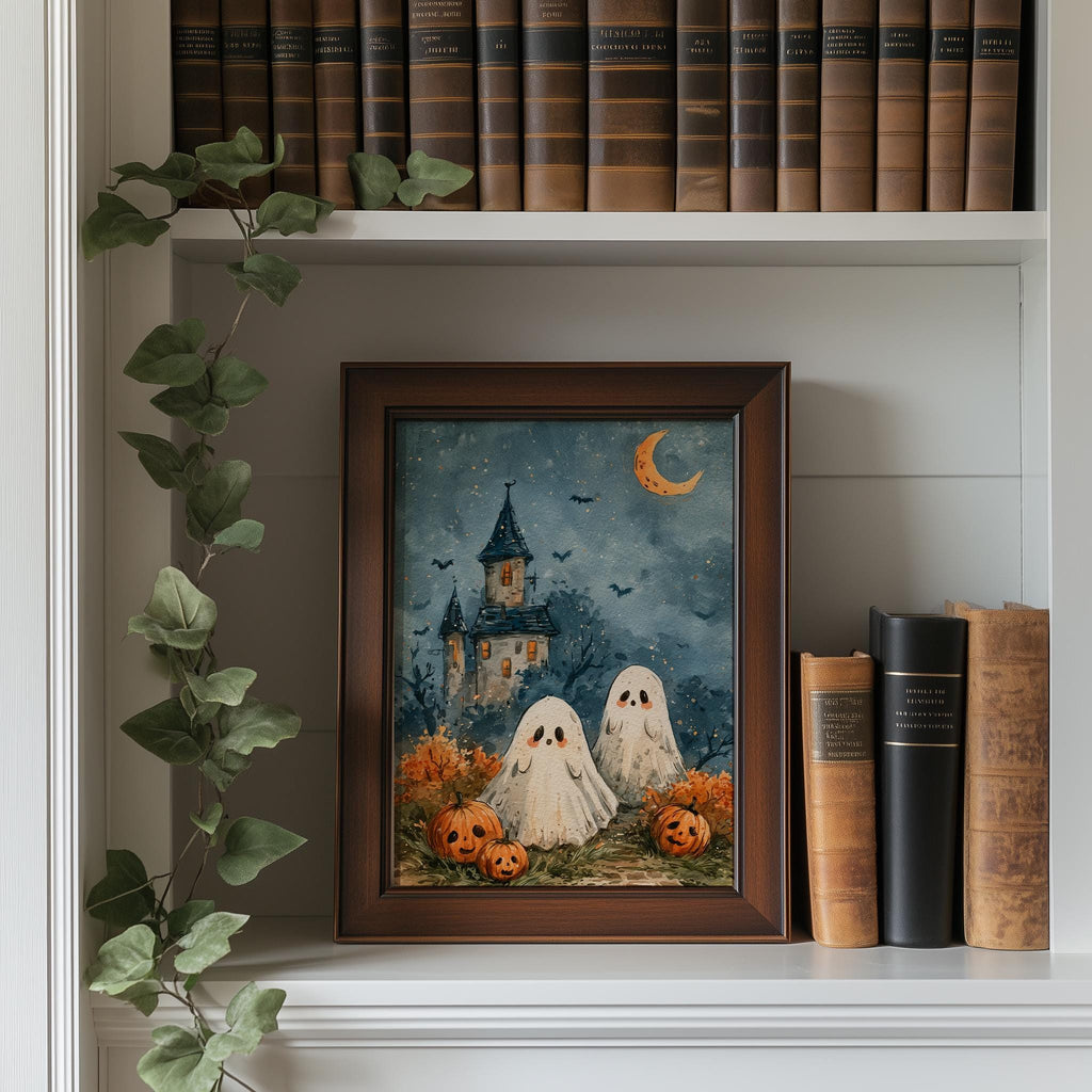Castle Ghosts Halloween art print shown in a room setting