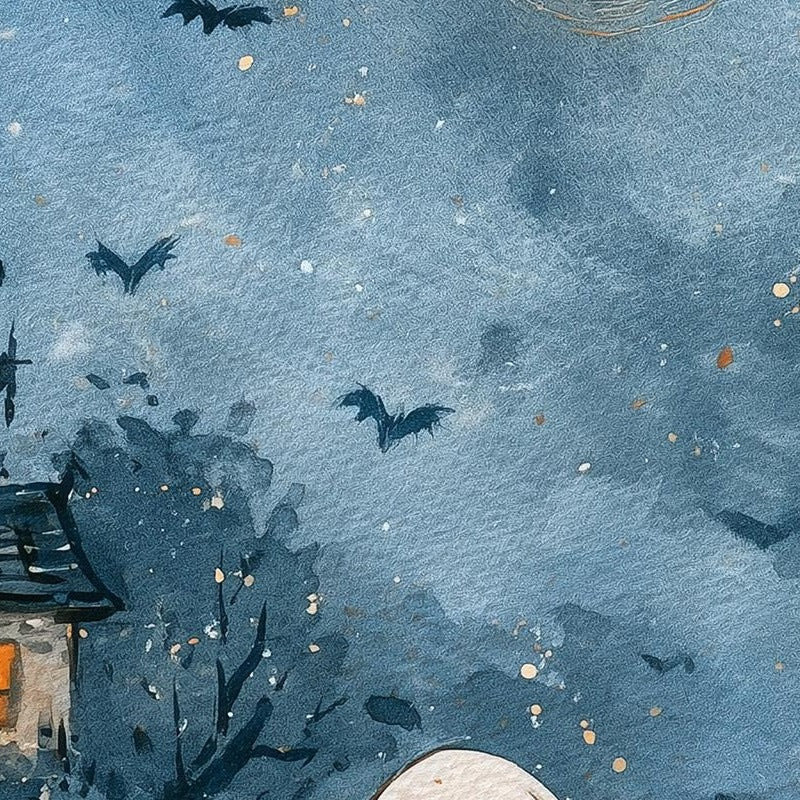 Castle Ghosts Halloween art print close-up detail