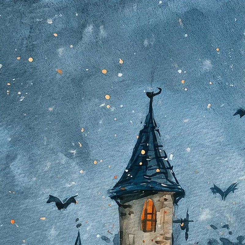 Castle Ghosts Halloween art print close-up detail