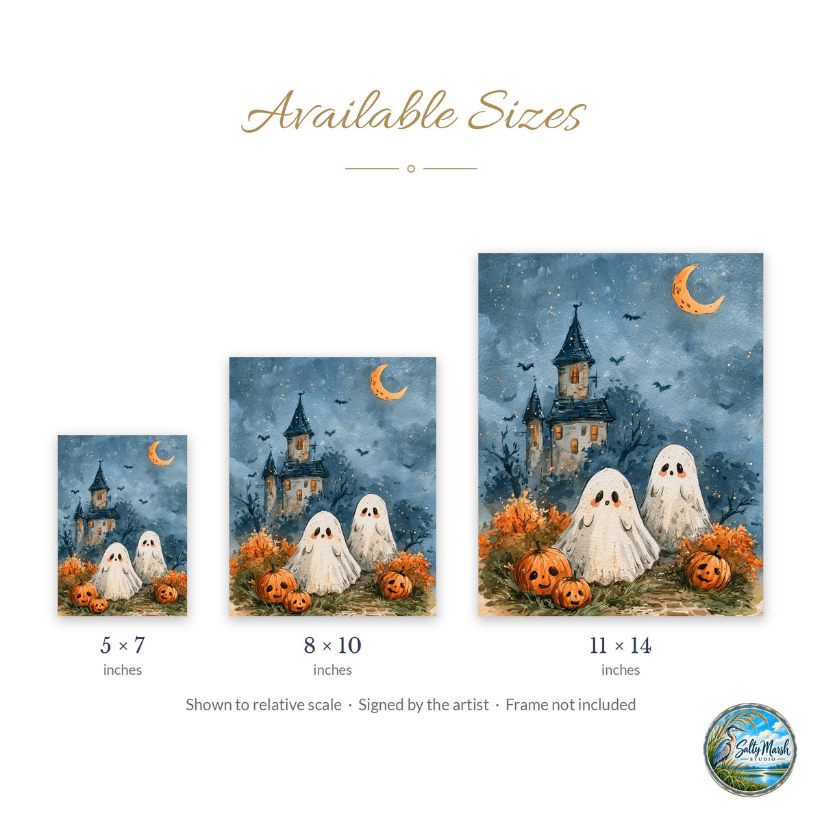 Castle Ghosts art print size guide: 5x7, 8x10 and 11x14