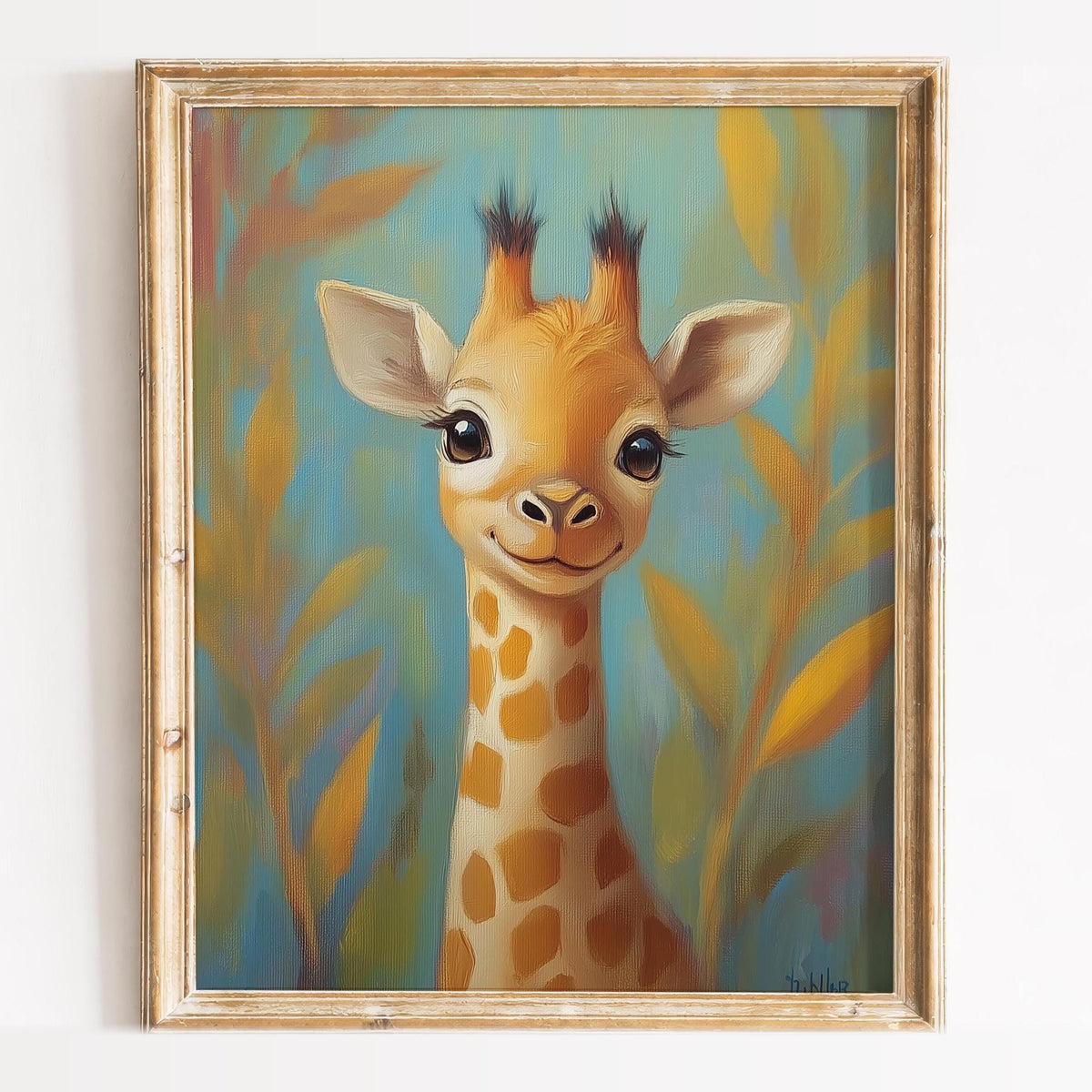 Storybook Giraffe animal art print framed