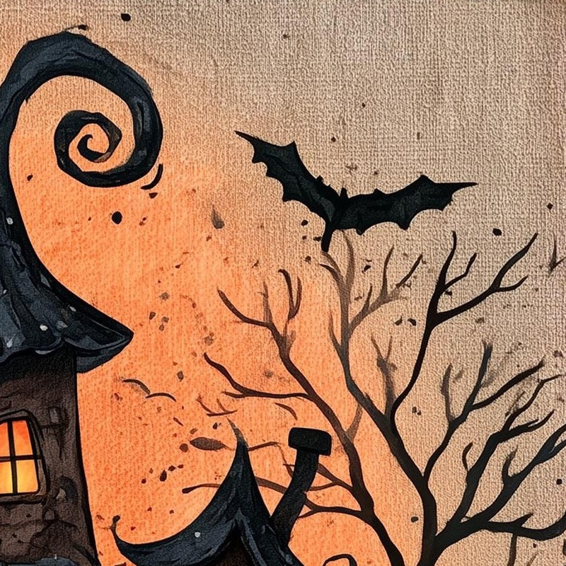 Pumpkin House Halloween art print close-up detail