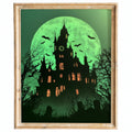 Green Moon Mansion Halloween art print framed