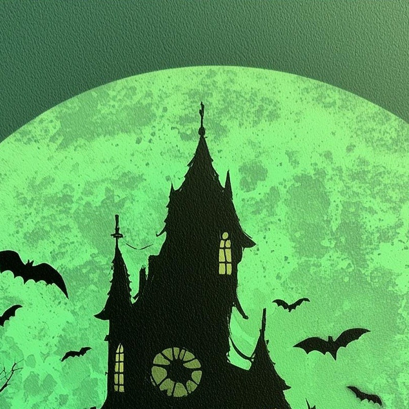 Green Moon Mansion Halloween art print close-up detail