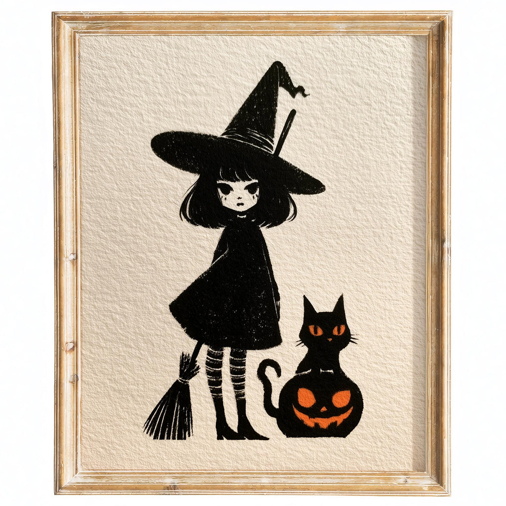 Storybook Witch Girl Halloween art print framed
