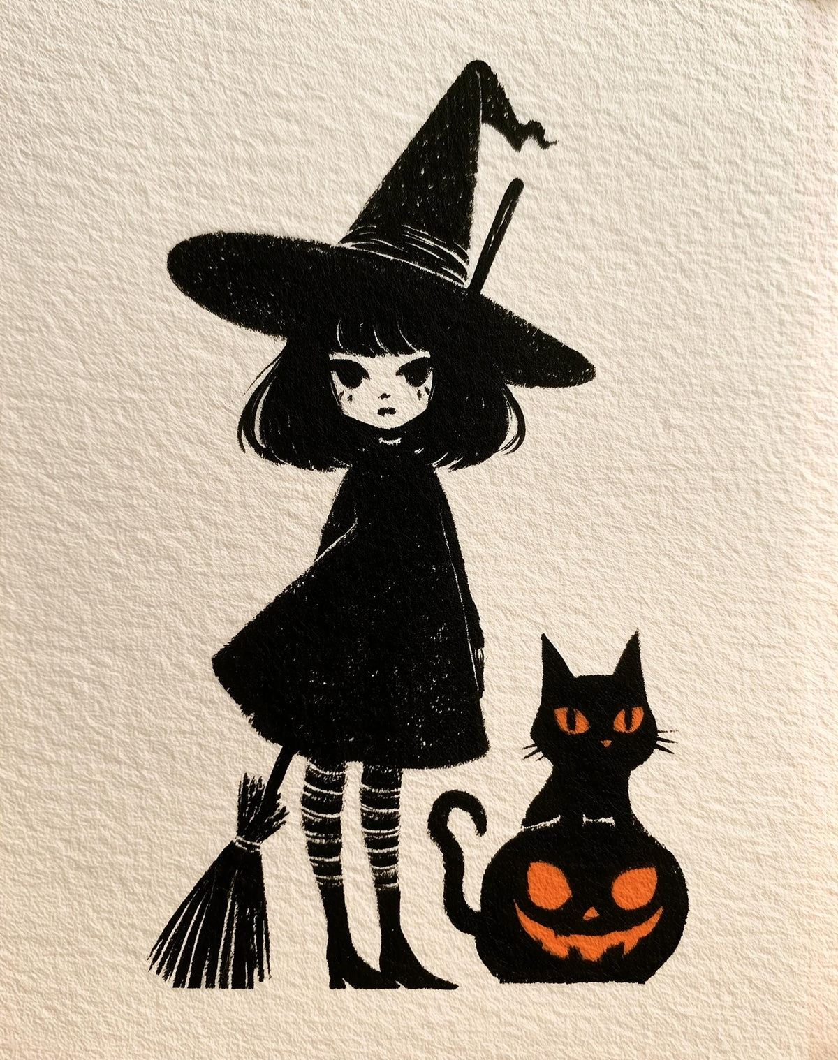 Storybook Witch Girl Halloween art print unframed, signed by Pattie Overcash