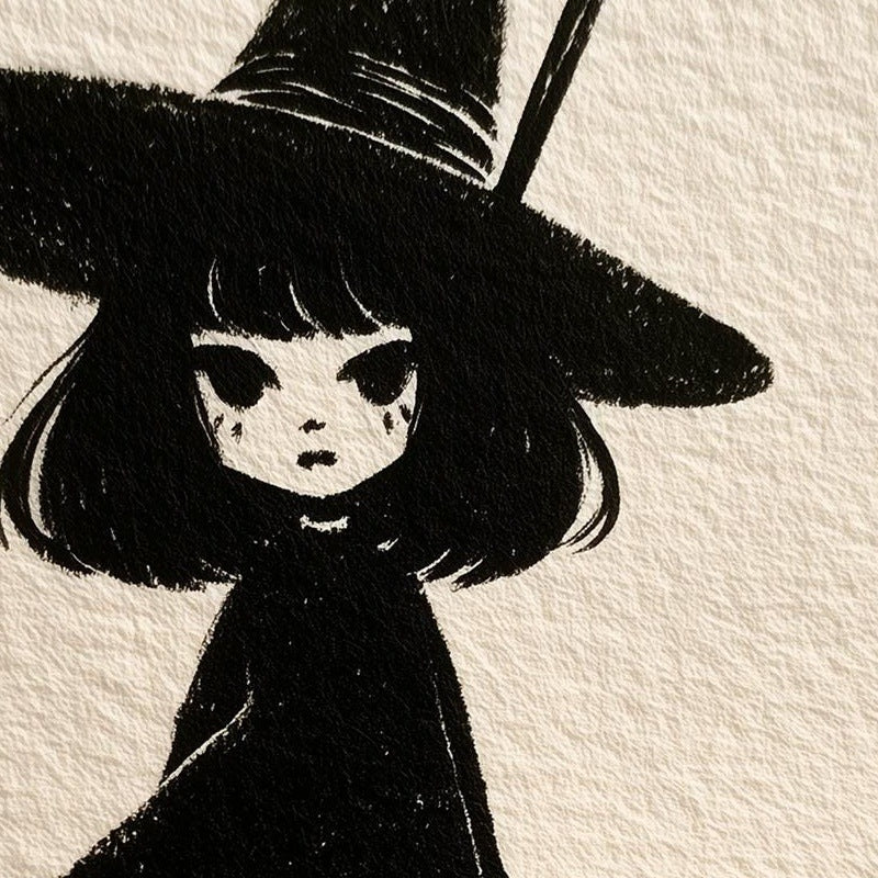 Storybook Witch Girl Halloween art print close-up detail
