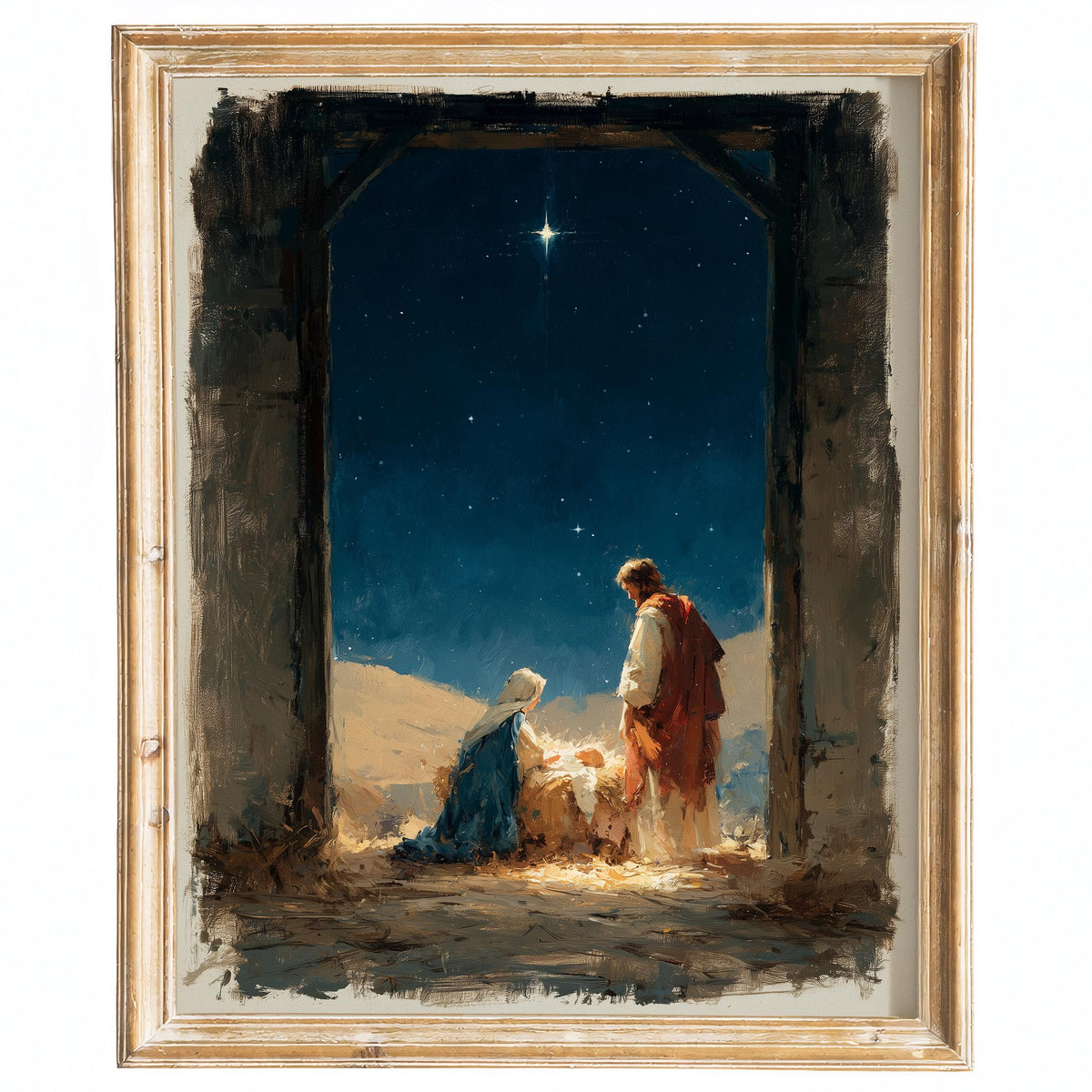 Moody Nativity Christmas art print framed