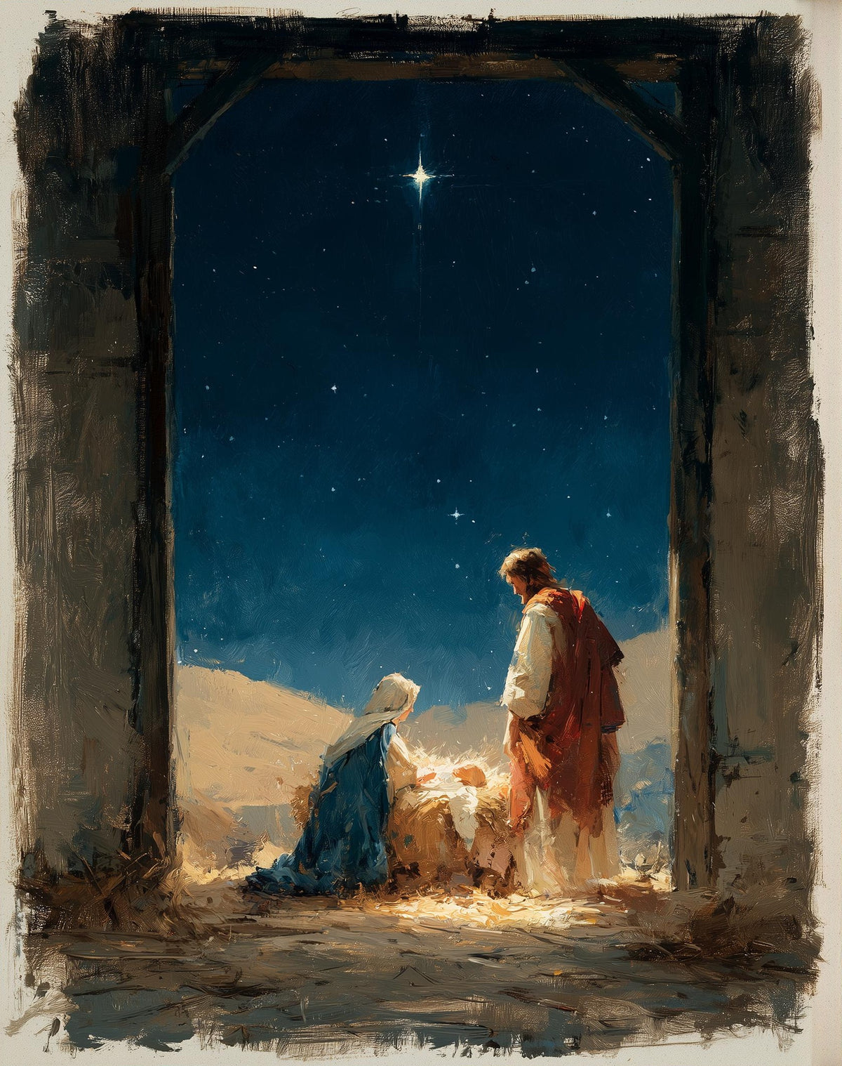 Moody Nativity Christmas art print unframed, signed by Pattie Overcash
