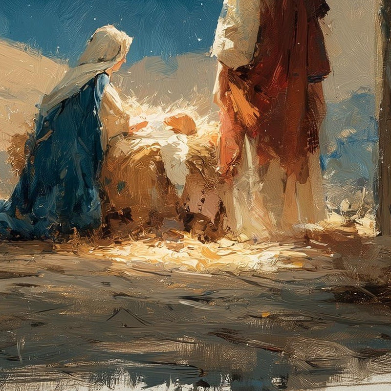 Moody Nativity Christmas art print close-up detail