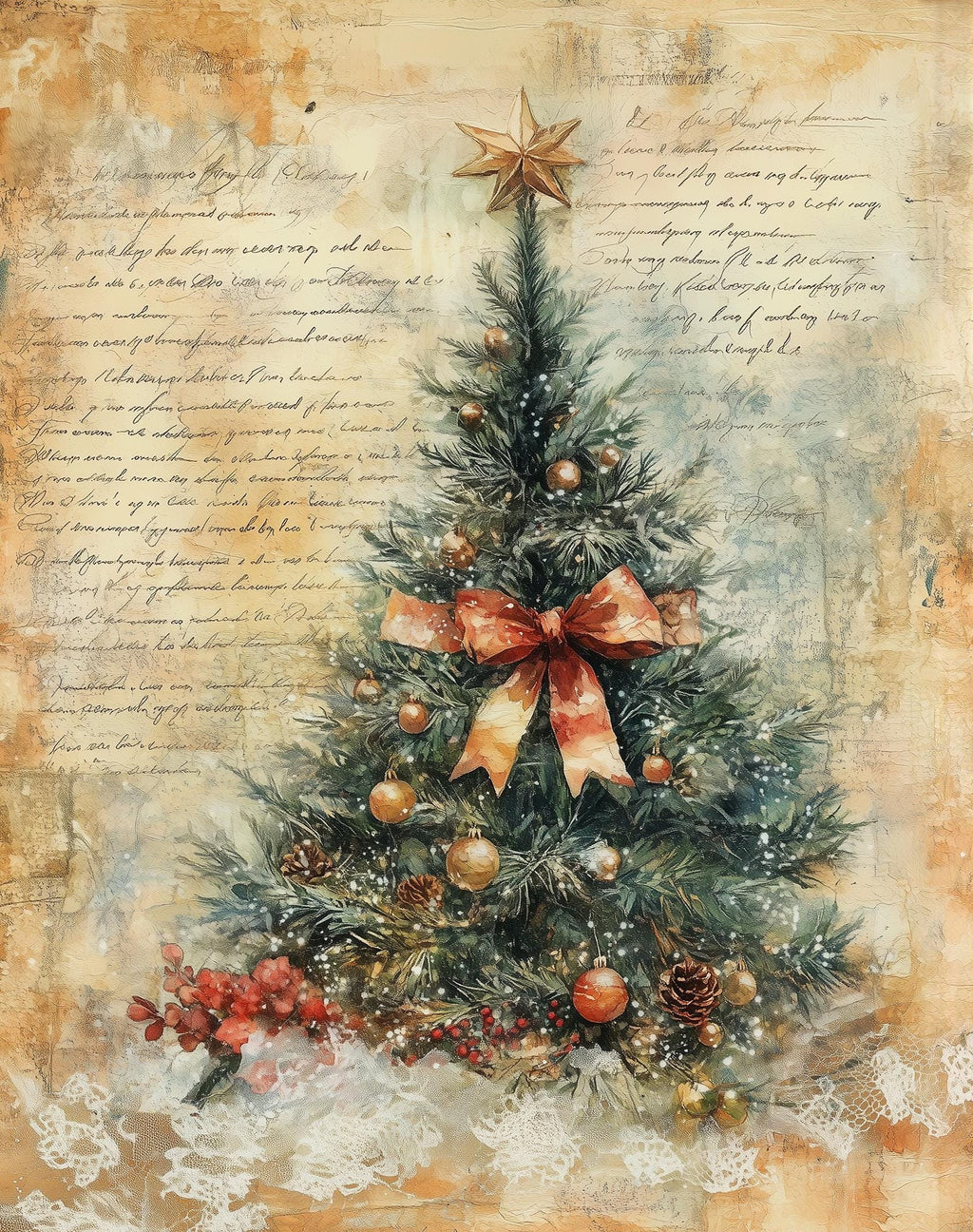 Letter Tree Christmas art print unframed, signed by Pattie Overcash