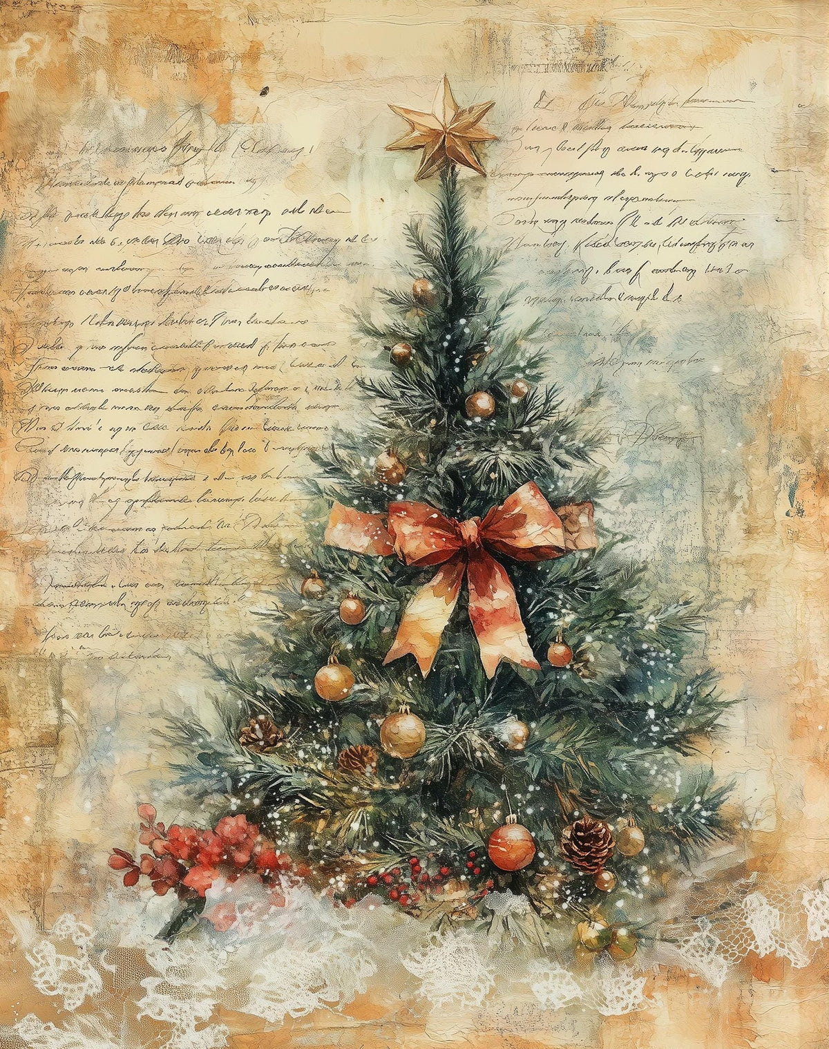 Letter Tree Christmas art print unframed, signed by Pattie Overcash