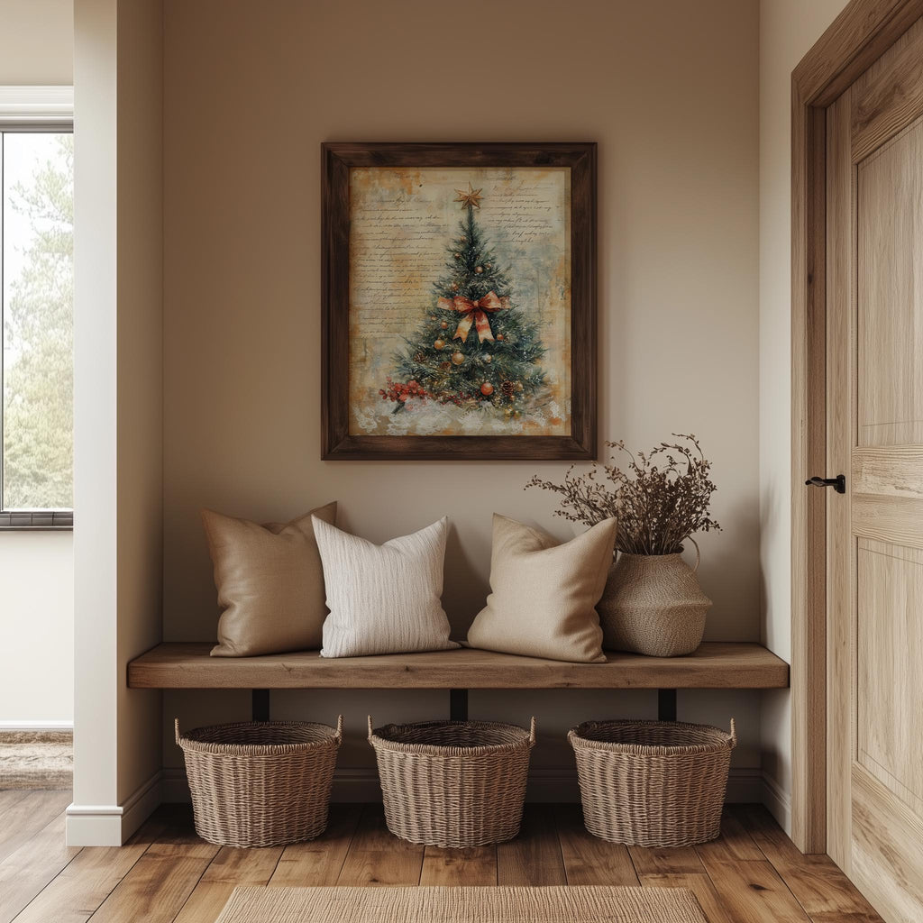 Letter Tree Christmas art print shown in a room setting