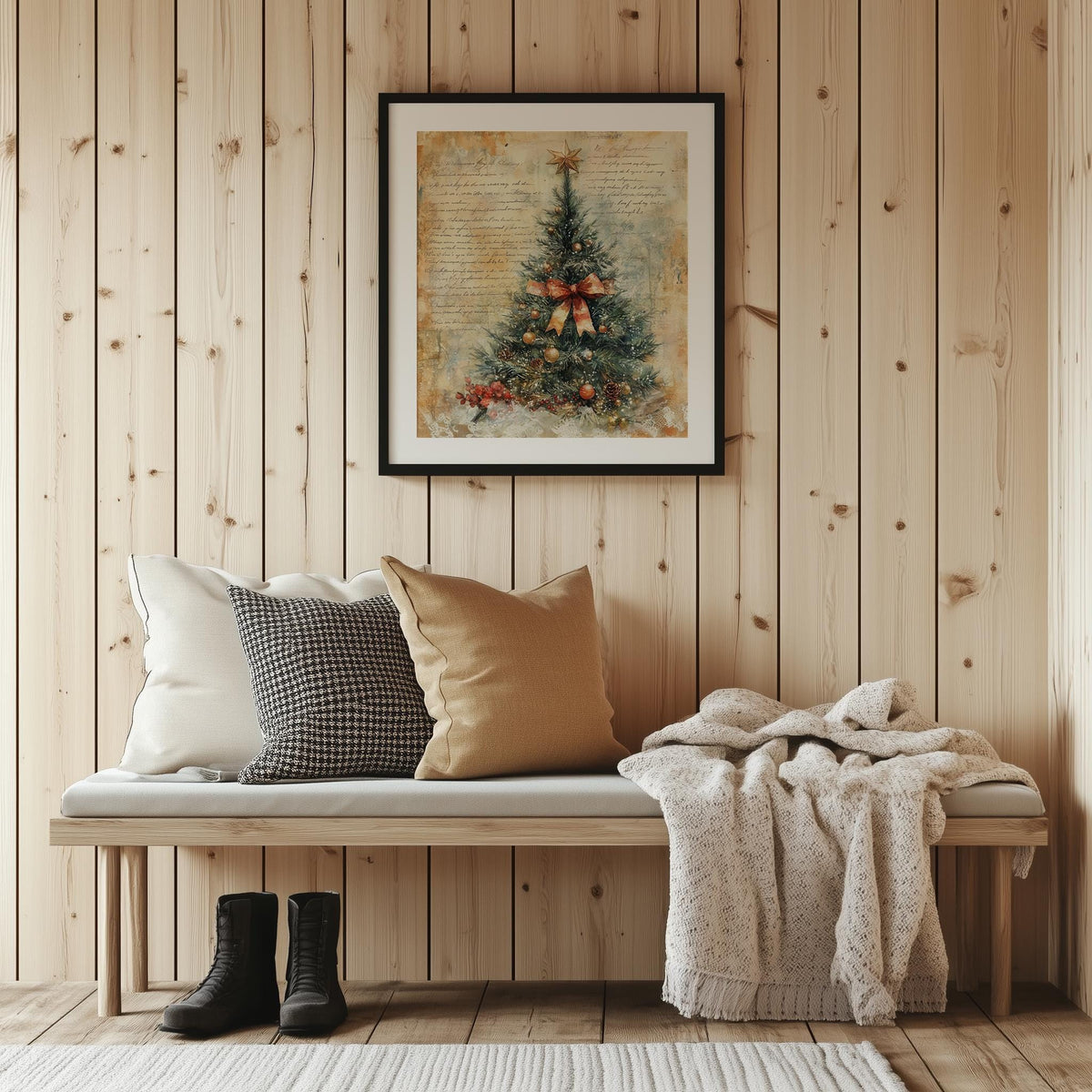 Letter Tree Christmas art print shown in a room setting