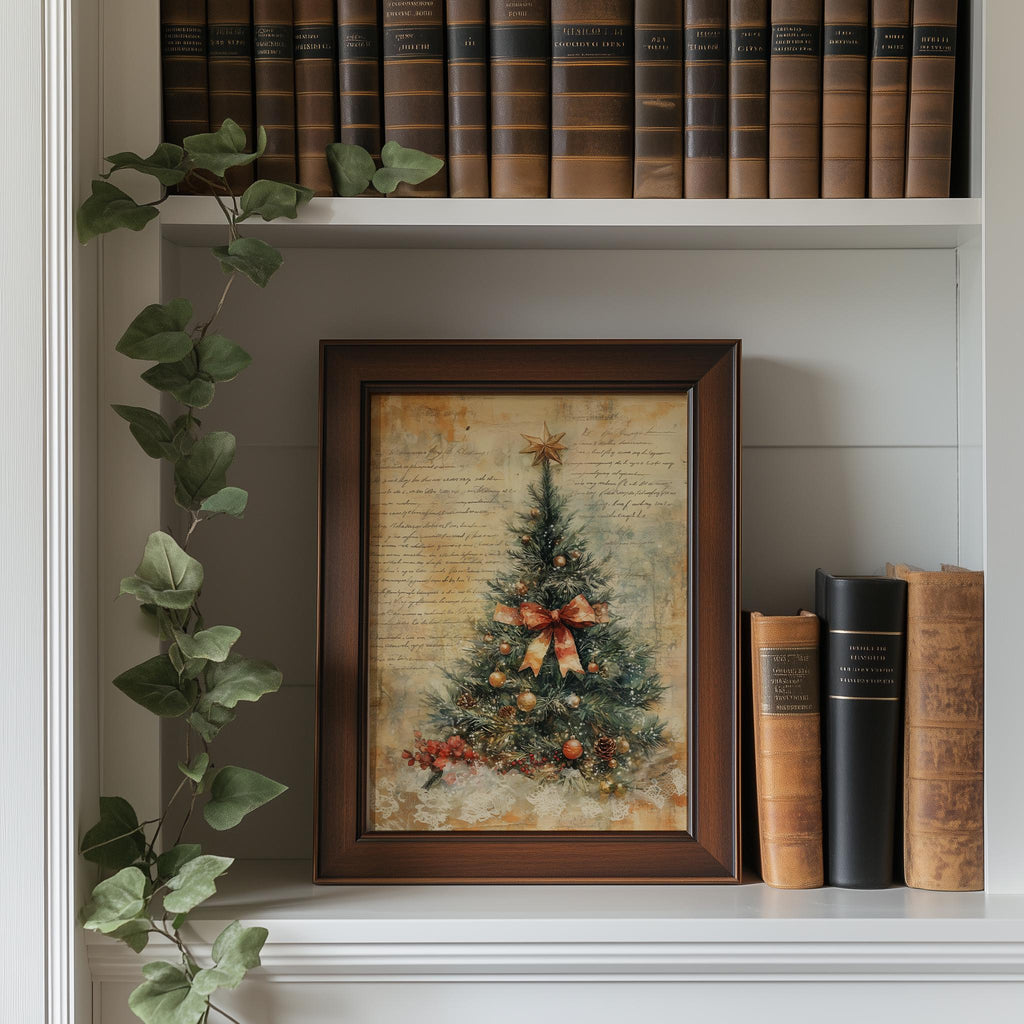 Letter Tree Christmas art print shown in a room setting
