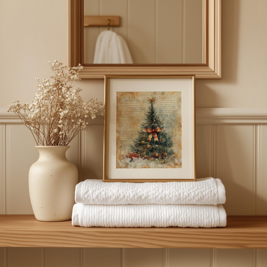 Letter Tree Christmas art print shown in a room setting