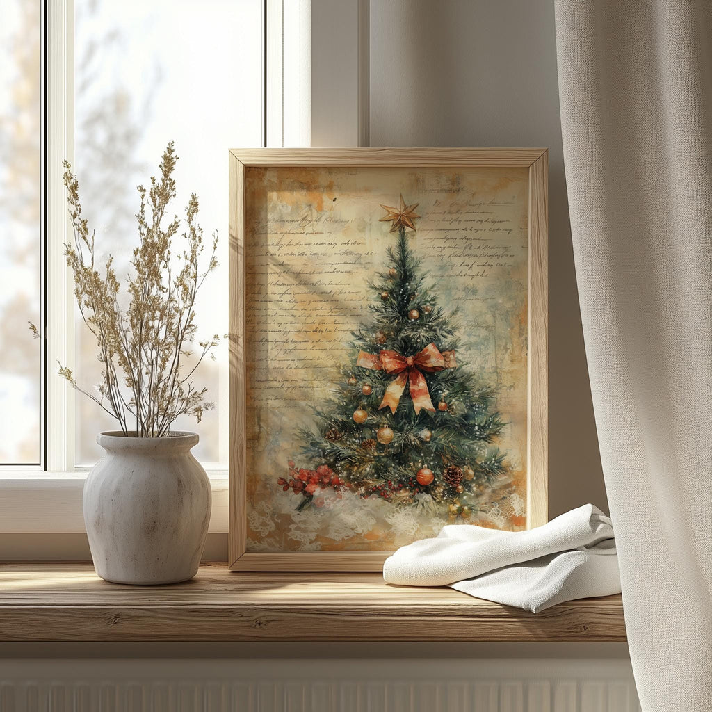 Letter Tree Christmas art print shown in a room setting