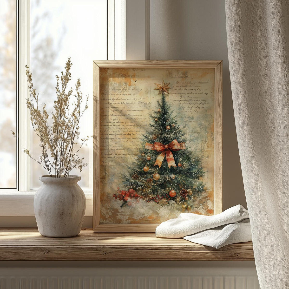 Letter Tree Christmas art print shown in a room setting