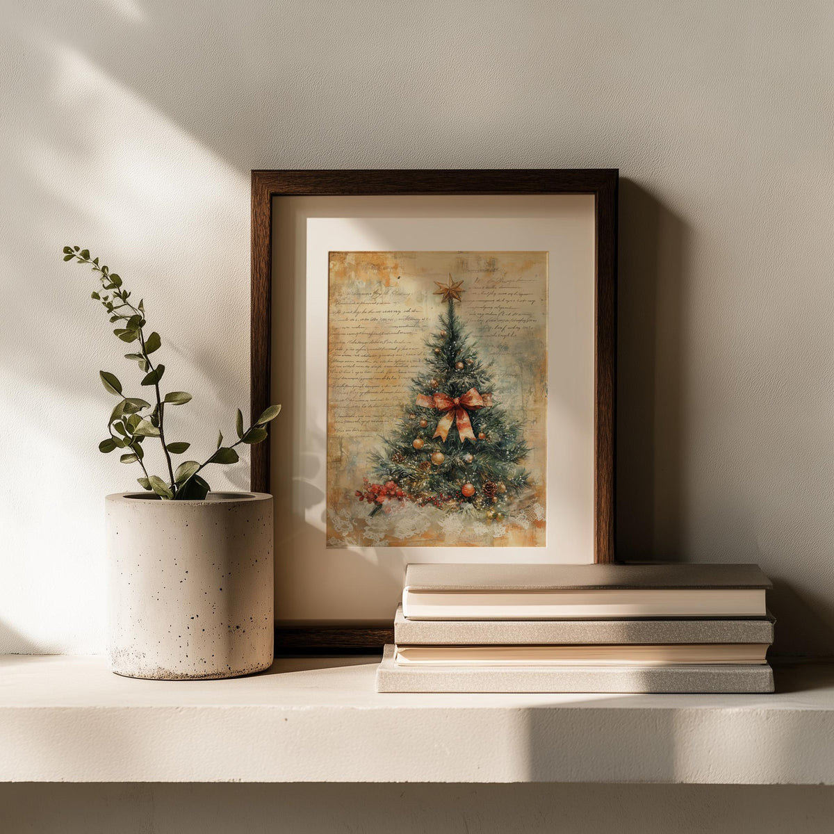 Letter Tree Christmas art print shown in a room setting