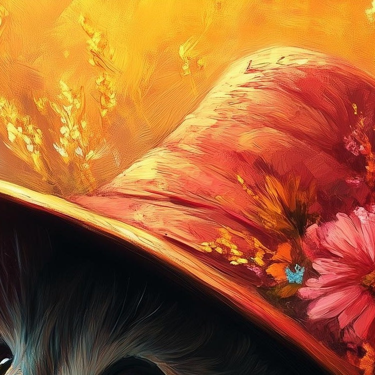 Cat Red Hat animal art print close-up detail