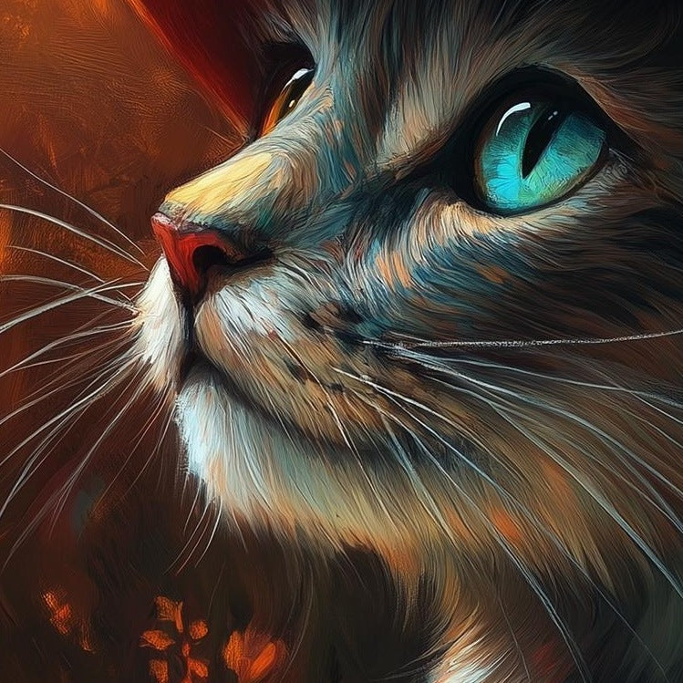 Cat Red Hat animal art print close-up detail