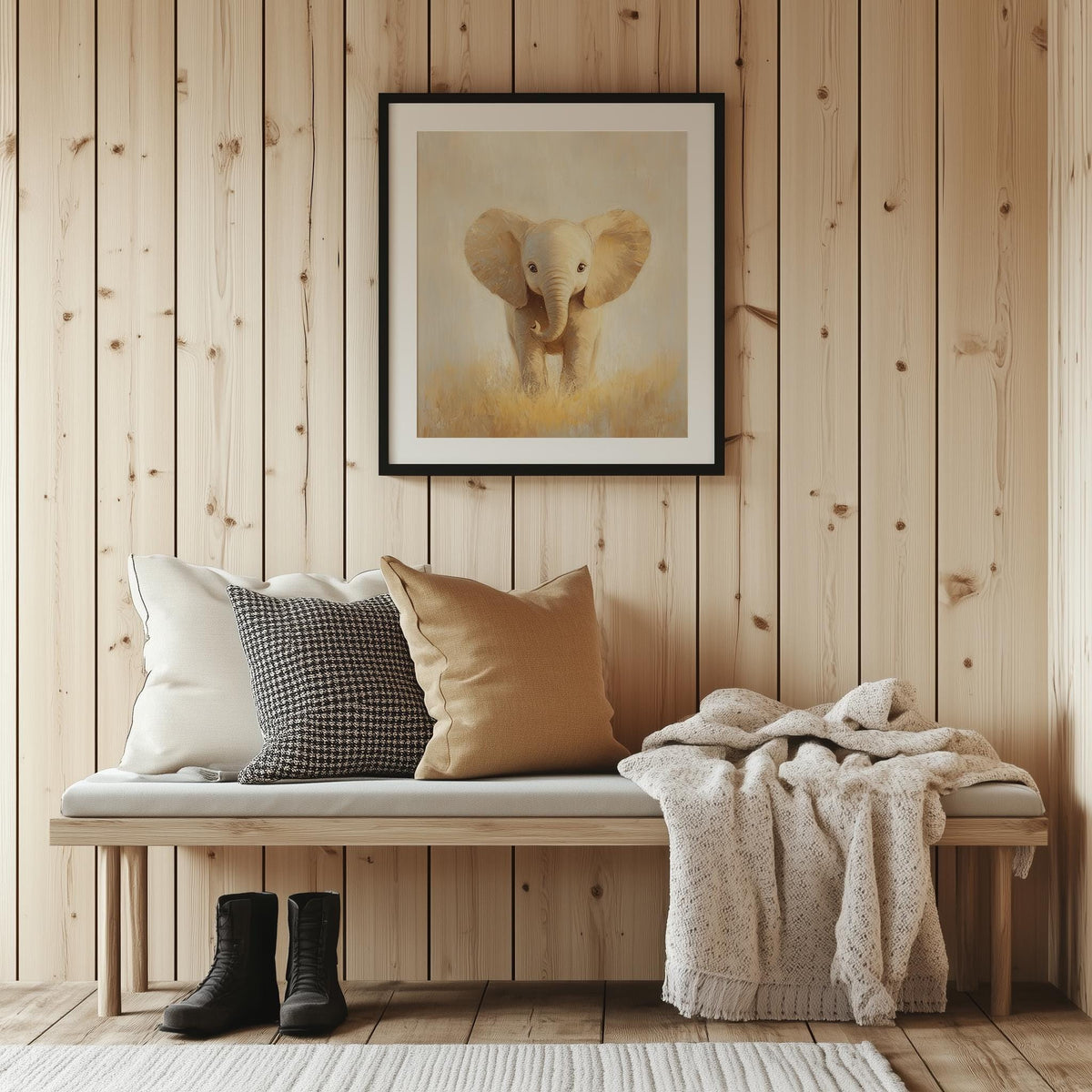 Baby Elephant animal art print shown in a room setting