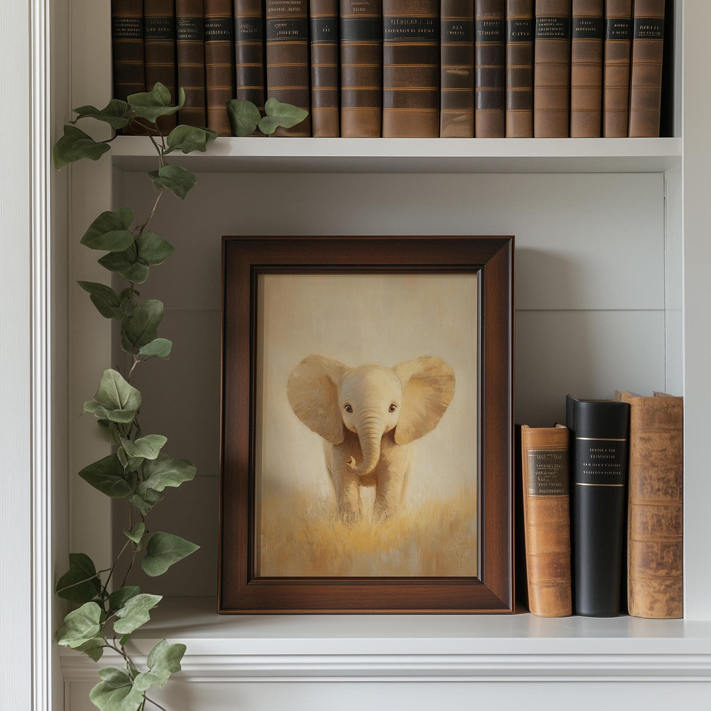 Baby Elephant animal art print shown in a room setting