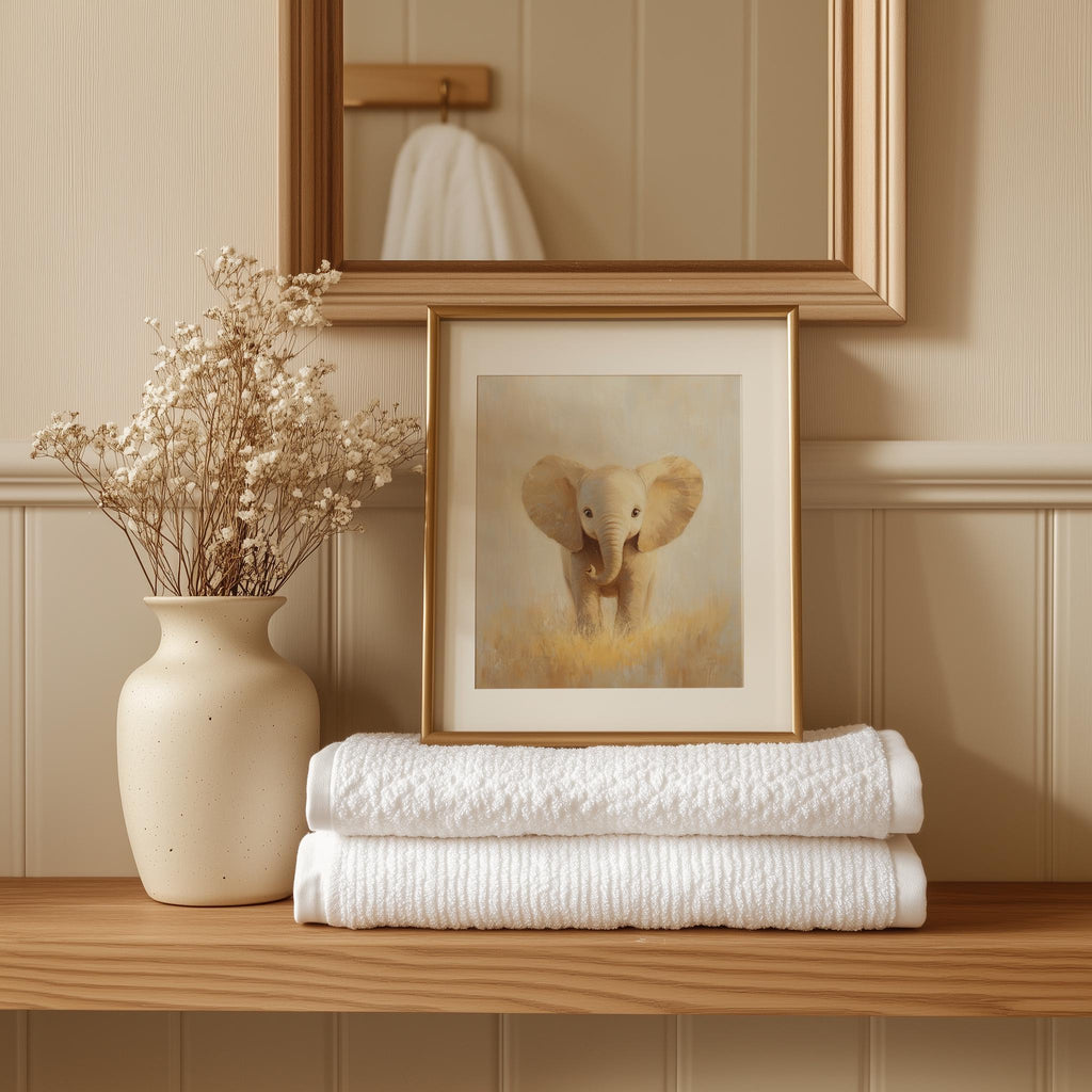 Baby Elephant animal art print shown in a room setting