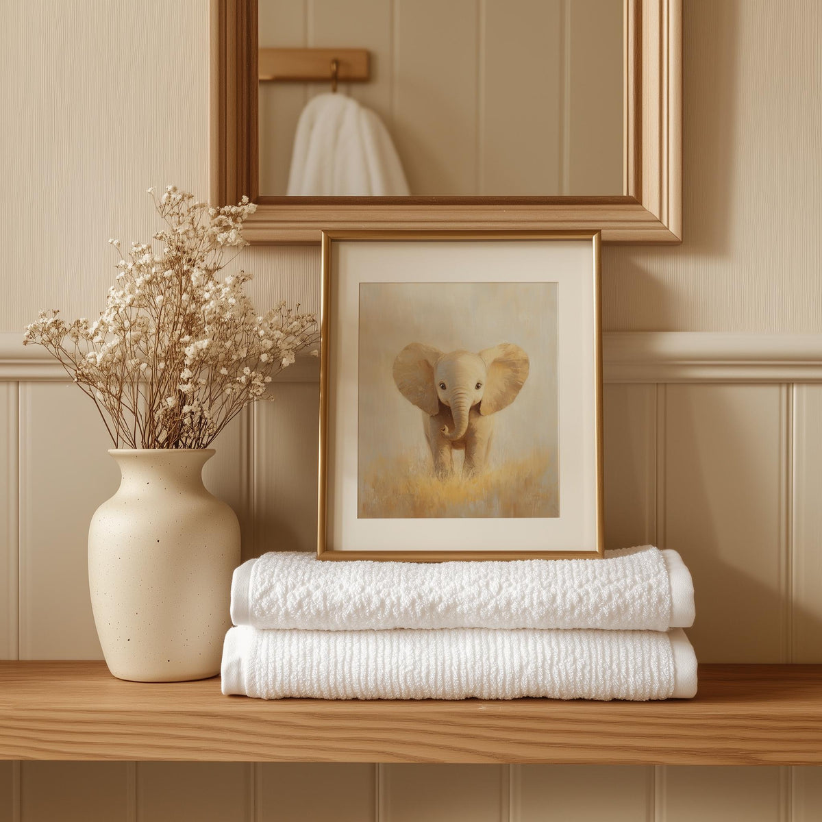 Baby Elephant animal art print shown in a room setting